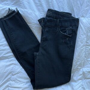 Motherhood Black Ankle Cropped Jeans with Frayed Hem